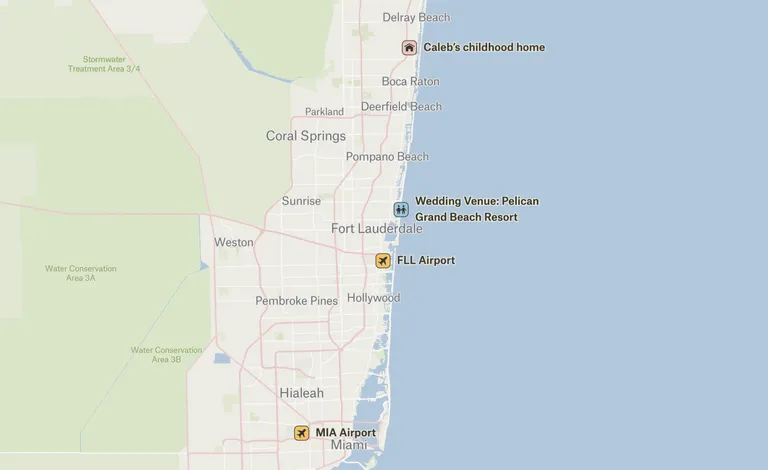 Map of South Florida with relevant spots marked.